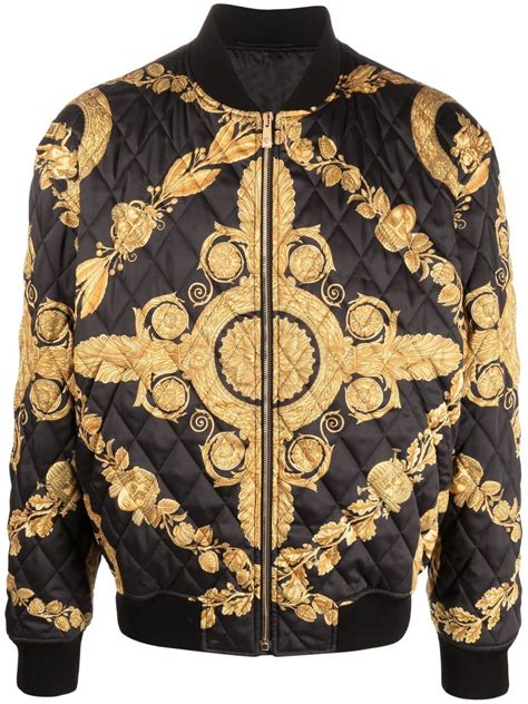 versace baroque print quilted bomber jacket